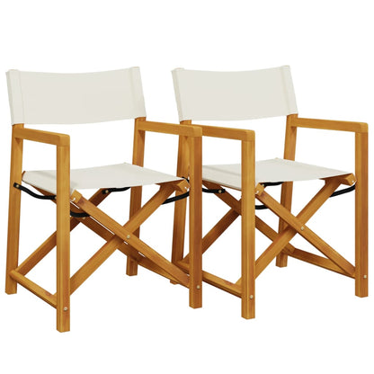 Folding Director Chairs 2 Pcs  White Fabric