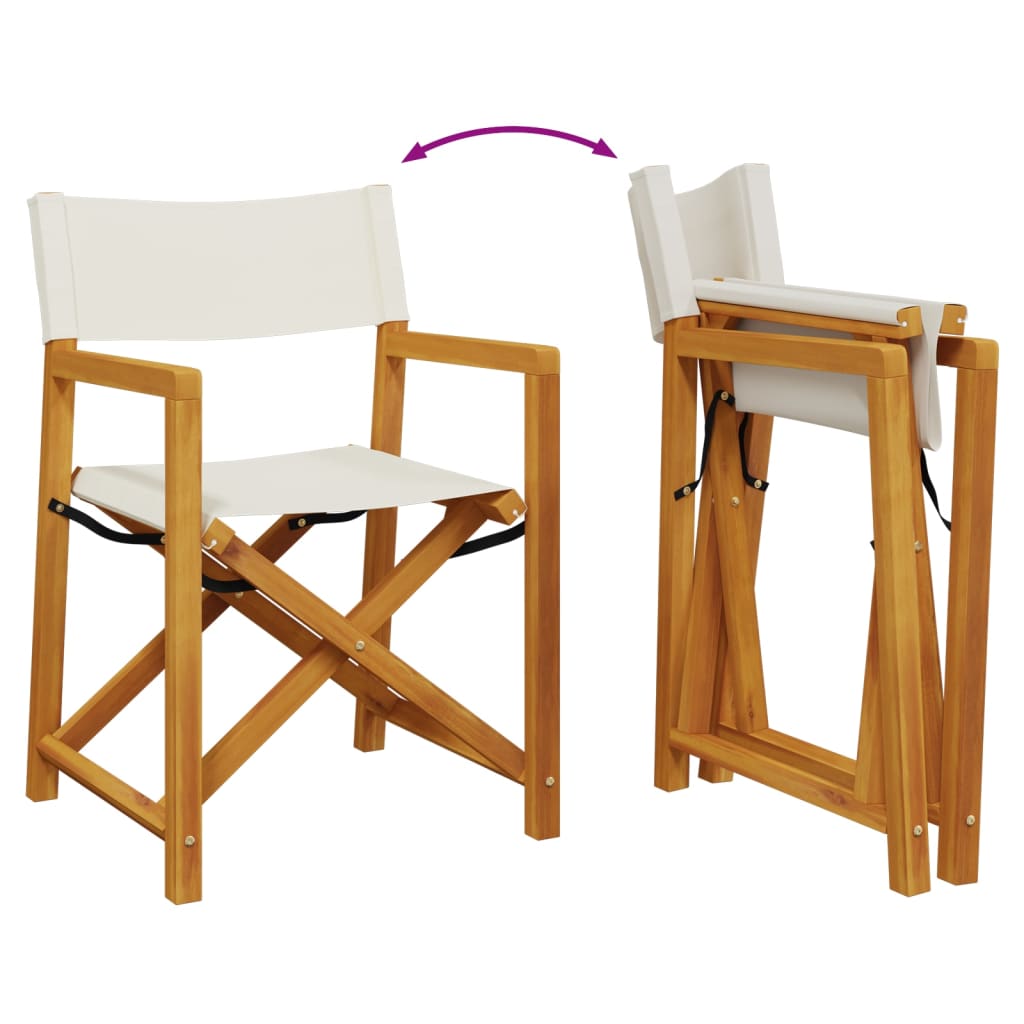 Folding Director Chairs 2 Pcs  White Fabric