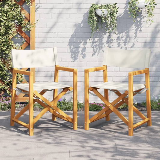 Folding Director Chairs 2 Pcs  White Fabric