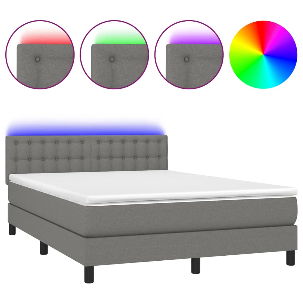 Box Spring Bed With Mattress&Led 100X200Cm Fabric
