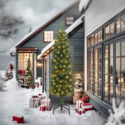 Slim Artificial Pre-Lit Christmas Tree With Ball Set Green
