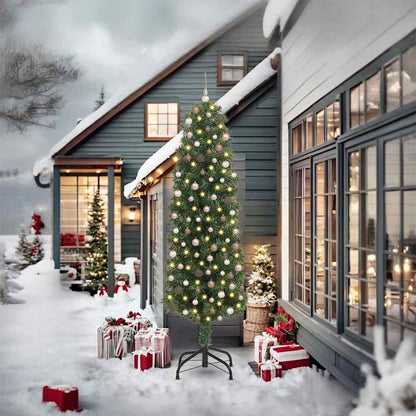 Slim Artificial Pre-Lit Christmas Tree With Ball Set Green