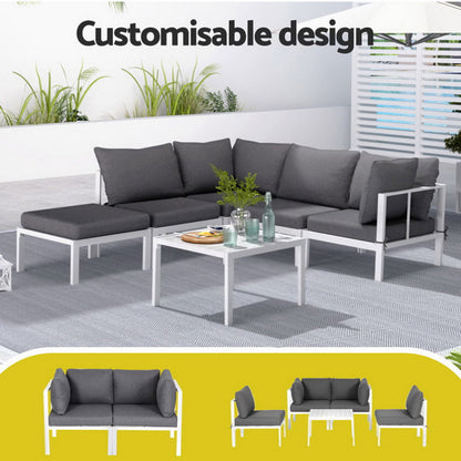 Gardeon 6PCS Outdoor Sofa Set Aluminium Table and Chairs Lounge Patio Furniture