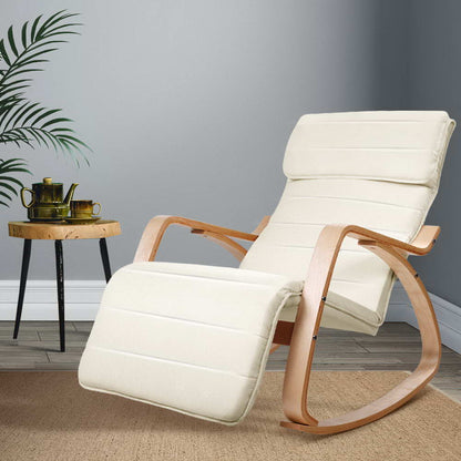 Artiss Rocking Armchair Bentwood Frame With Footrest Beige Afton