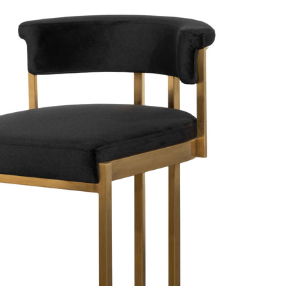 Adela Black Velvet Bar Stool - Golden Base