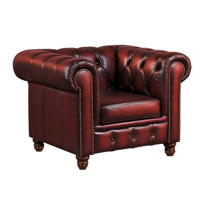 Max Chesterfield Leather Single Seater Armchair - Leather Antique Red