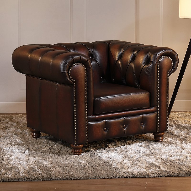 Max Chesterfield Leather Single Seater Armchair - Antique Brown