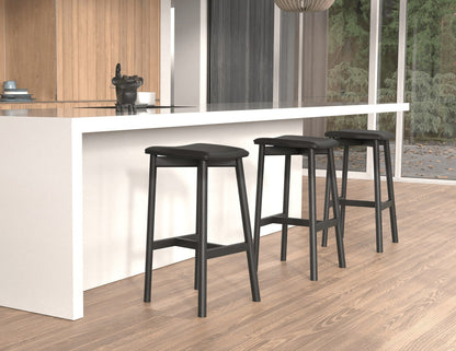 Andi Stool - Black - Backless with Pad - Upholstered Seat