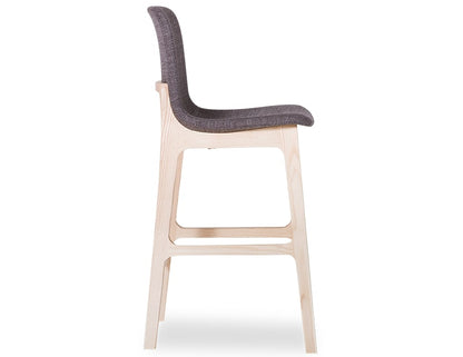 Ara Bar Stool - Natural Frame & Grey Upholstered Seat