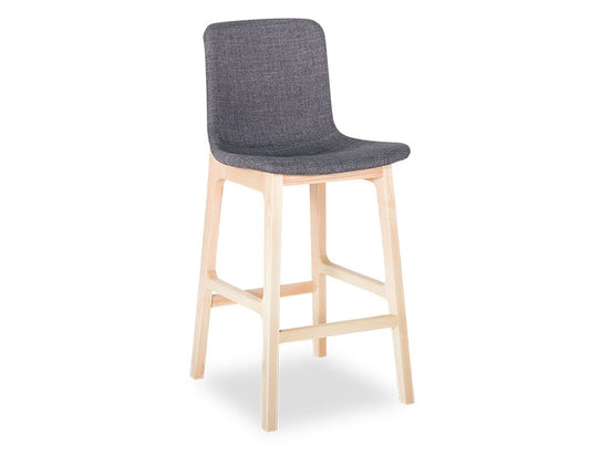 Ara Bar Stool - Natural Frame & Grey Upholstered Seat