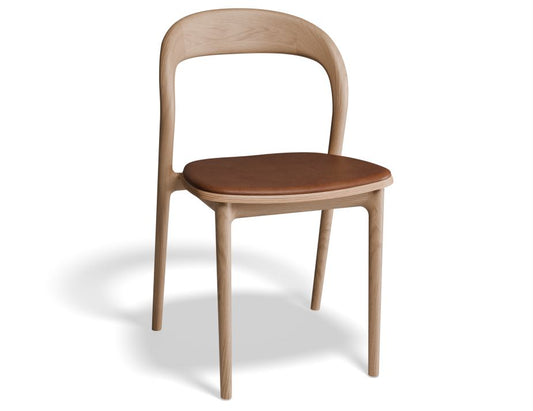 Mia Chair with Leather Seat Pad - Natural