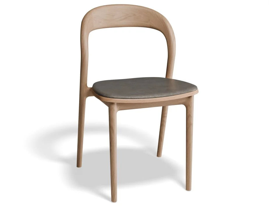 Mia Chair with Leather Seat Pad - Natural