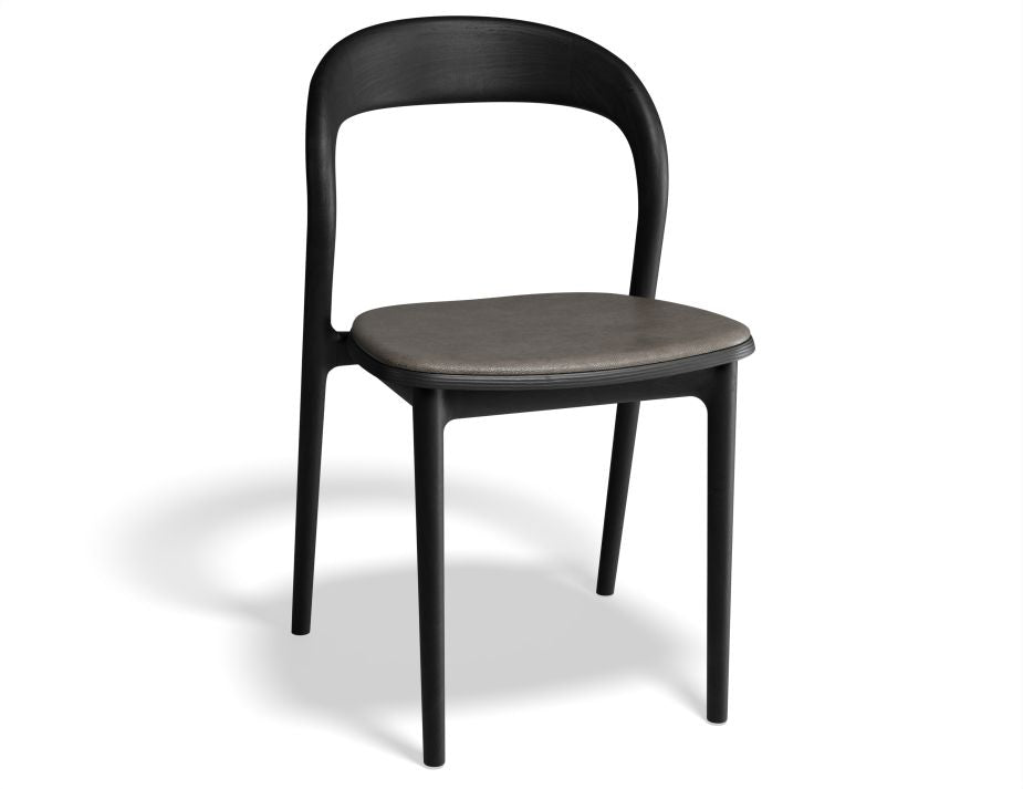 Mia Chair with Leather Seat Pad - Black Ash