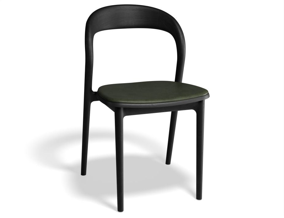 Mia Chair with Leather Seat Pad - Black Ash