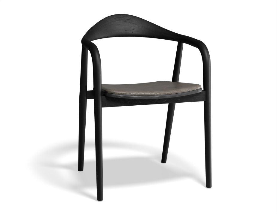 Arki Armchair with Leather Cushion Pad -  Black Ash