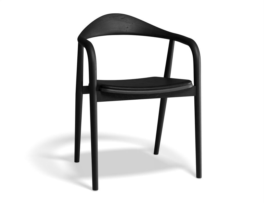 Arki Armchair with Leather Cushion Pad -  Black Ash