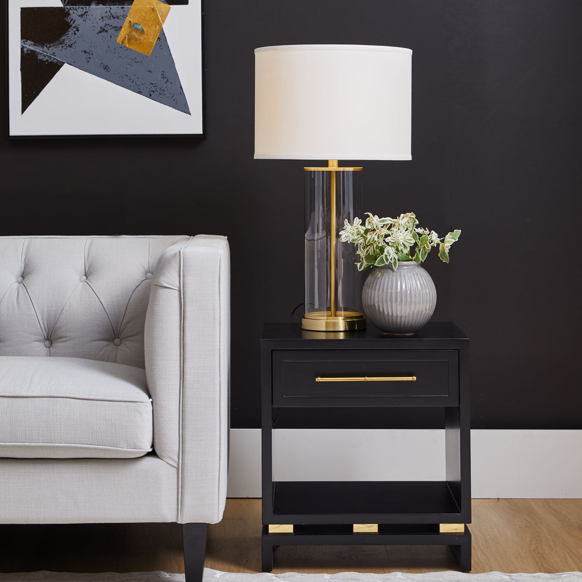 Left Bank Table Lamp - Brass w White Shade
