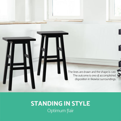 Artiss Set of 2 Wooden Backless Bar Stools - Black