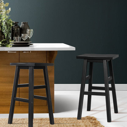 Artiss Set of 2 Wooden Backless Bar Stools - Black