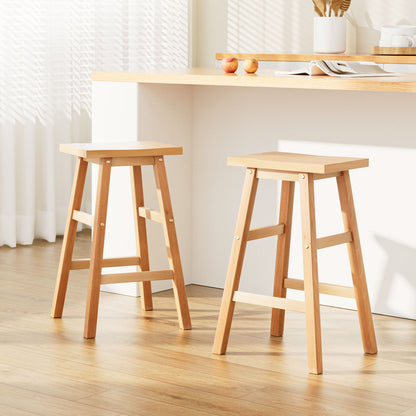 Artiss Set of 2 Wooden Backless Bar Stools - Natural