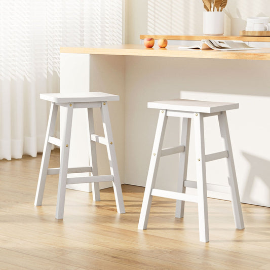 Artiss Set of 2 Wooden Backless Bar Stools - White