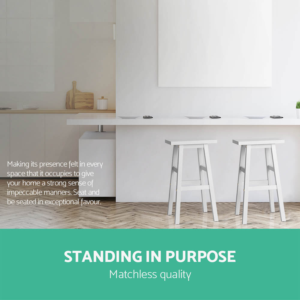 Artiss Set of 2 Wooden Backless Bar Stools - White