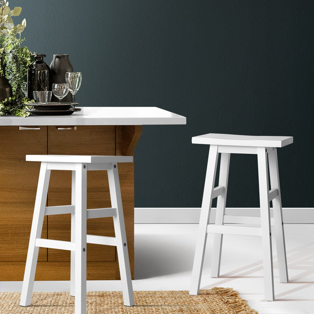 Artiss Set of 2 Wooden Backless Bar Stools - White