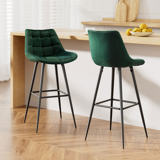 Artiss Set of 2 Velvet Bar Stools - Green