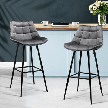Set of 2 Velvet Bar Stools - Grey