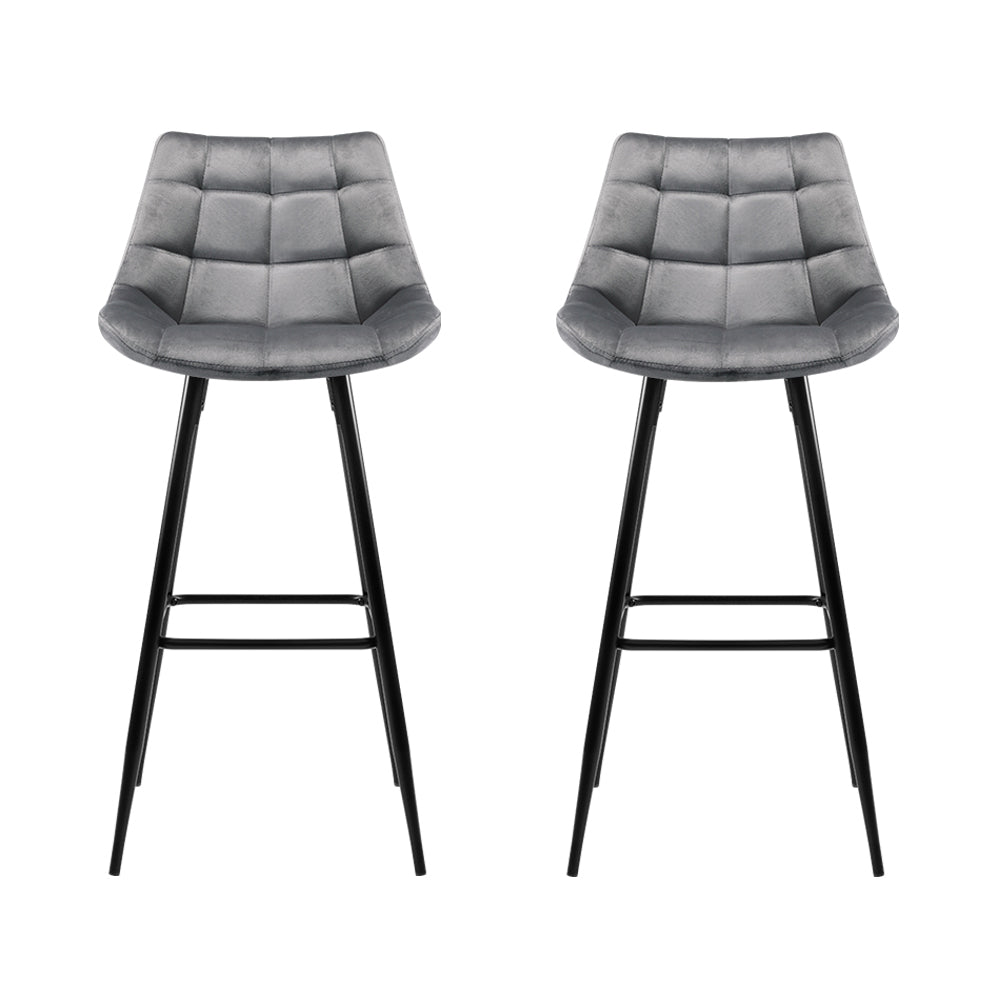 Set of 2 Velvet Bar Stools - Grey