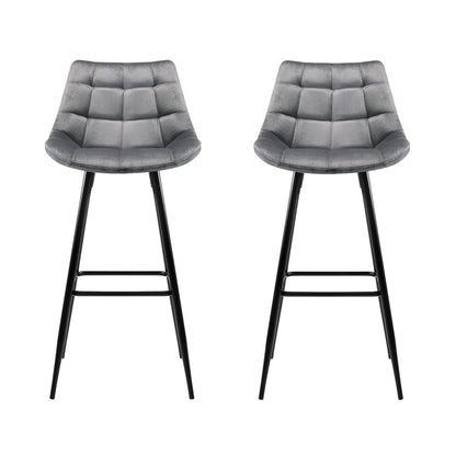 Set of 2 Velvet Bar Stools - Grey