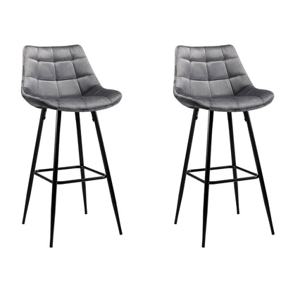 Set of 2 Velvet Bar Stools - Grey