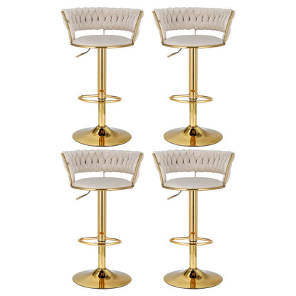 Artiss 4x Bar Stools Gas Lift Velvet Woven Backrest Ivory