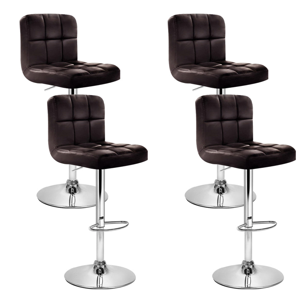 Set of 4 Bar Stools Gas lift Swivel - Steel and Chocolate