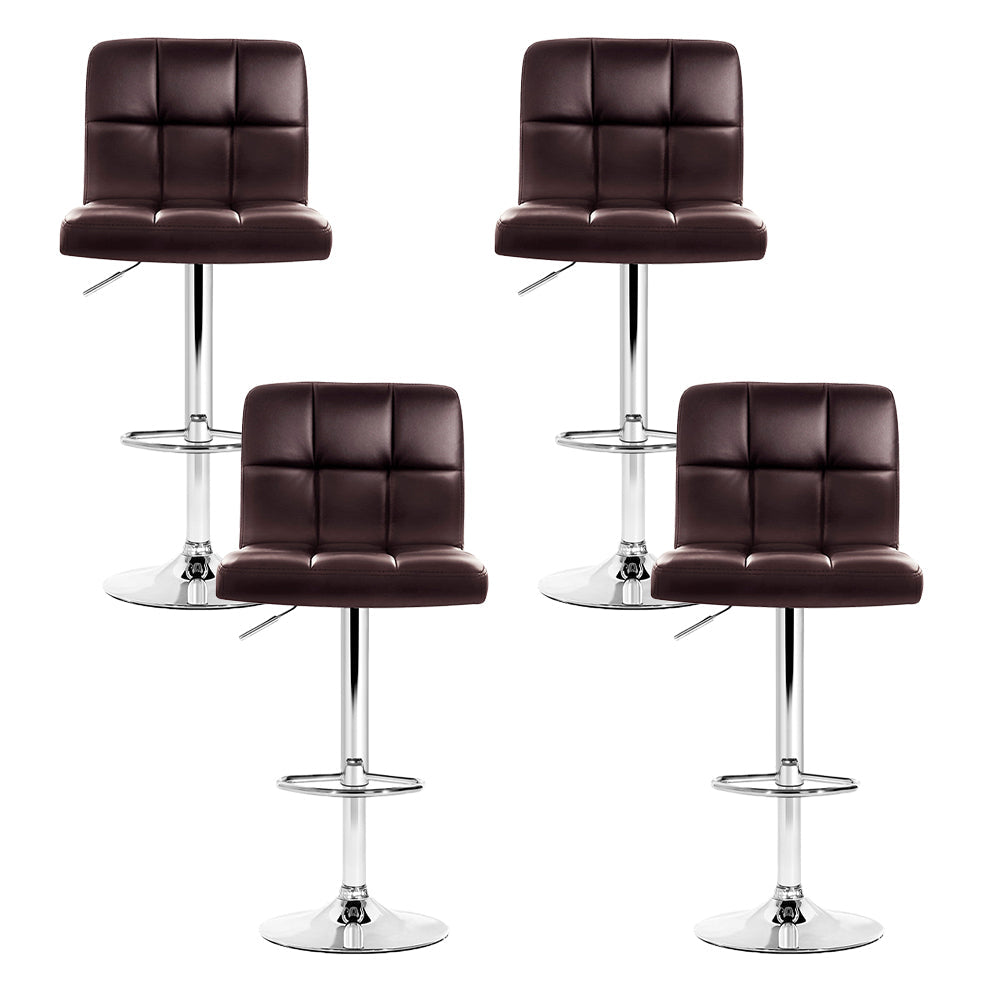 Set of 4 Bar Stools Gas lift Swivel - Steel and Chocolate
