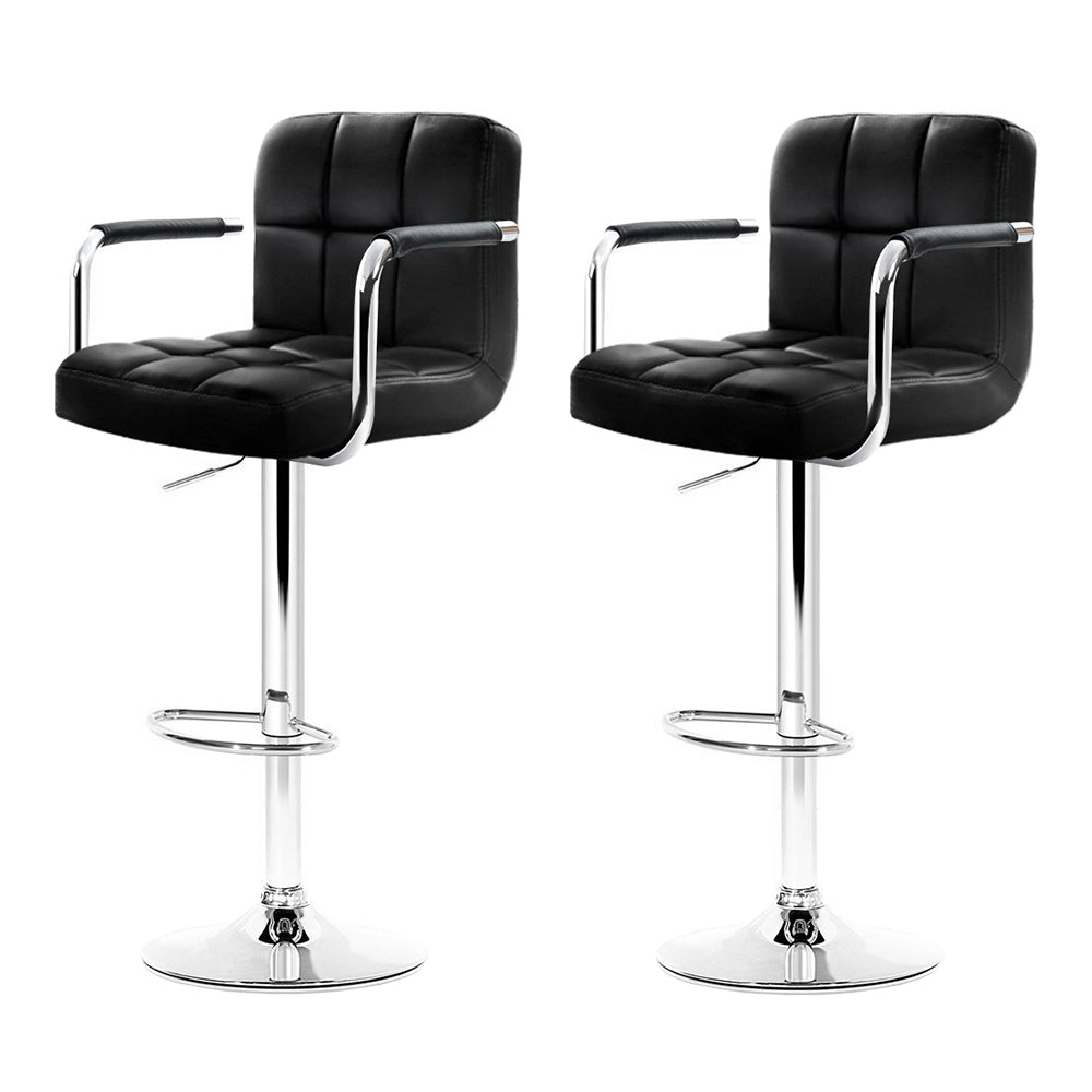 Artiss 2x Bar Stools Gas lift Swivel Chairs Kitchen Armrest Leather Chrome Black