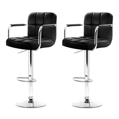 Artiss 2x Bar Stools Gas lift Swivel Chairs Kitchen Armrest Leather Chrome Black