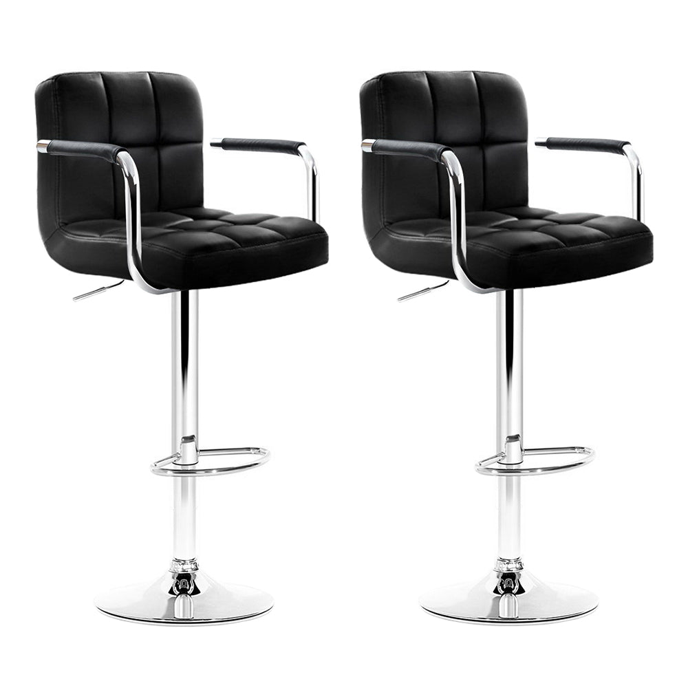 Artiss 2x Bar Stools Gas lift Swivel Chairs Kitchen Armrest Leather Chrome Black