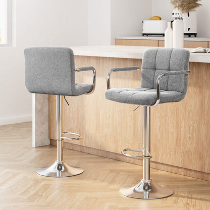Artiss 2x Bar Stools Kitchen Bar Stool Chairs Gas Lift Swivel Fabric Chrome Grey