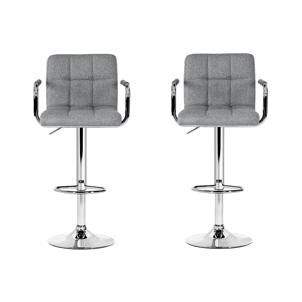 Artiss 2x Bar Stools Kitchen Bar Stool Chairs Gas Lift Swivel Fabric Chrome Grey