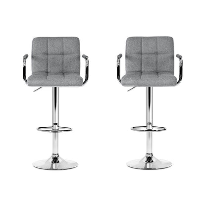 Artiss 2x Bar Stools Kitchen Bar Stool Chairs Gas Lift Swivel Fabric Chrome Grey
