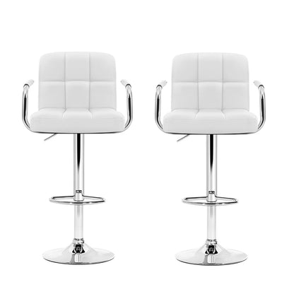 Artiss 2x Bar Stools Gas lift Swivel Chairs Kitchen Armrest Leather Chrome White