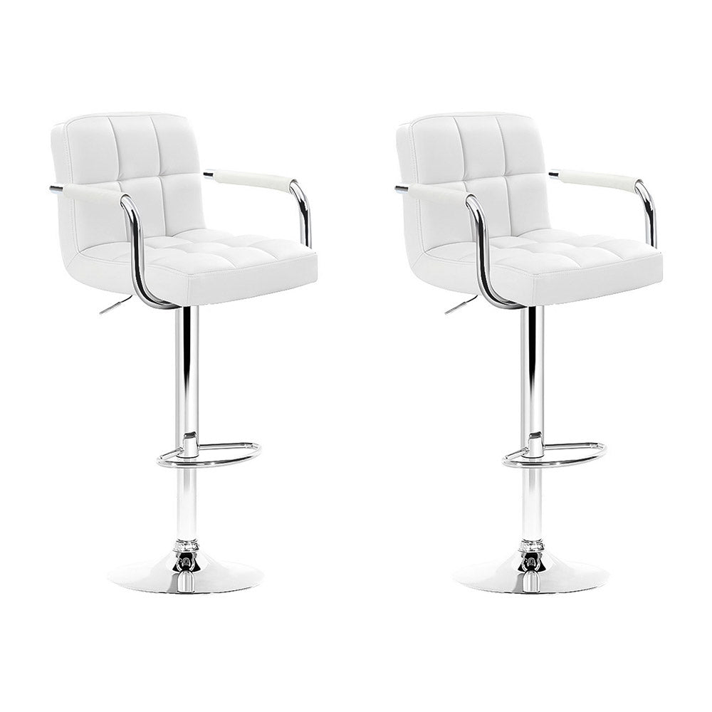 Artiss 2x Bar Stools Gas lift Swivel Chairs Kitchen Armrest Leather Chrome White
