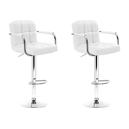 Artiss 2x Bar Stools Gas lift Swivel Chairs Kitchen Armrest Leather Chrome White