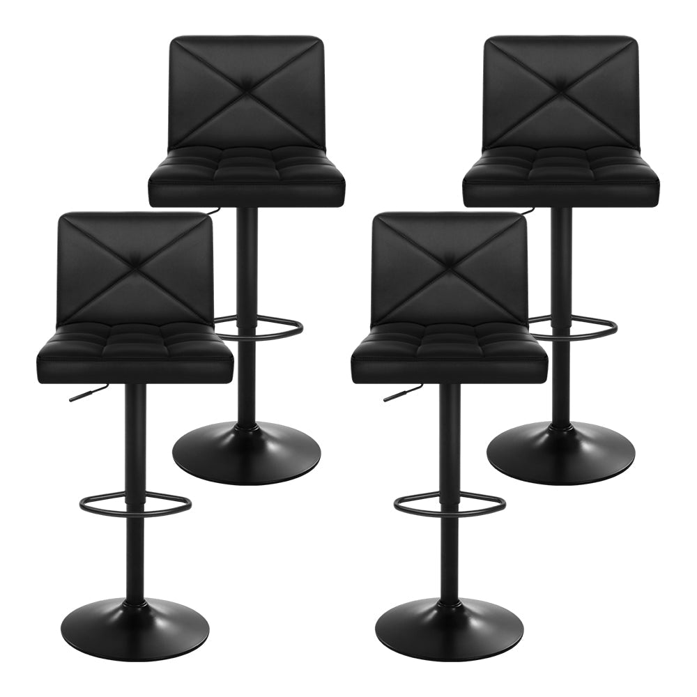 Set of 4 Bar Stools PU Leather Criss Cross Style - Black