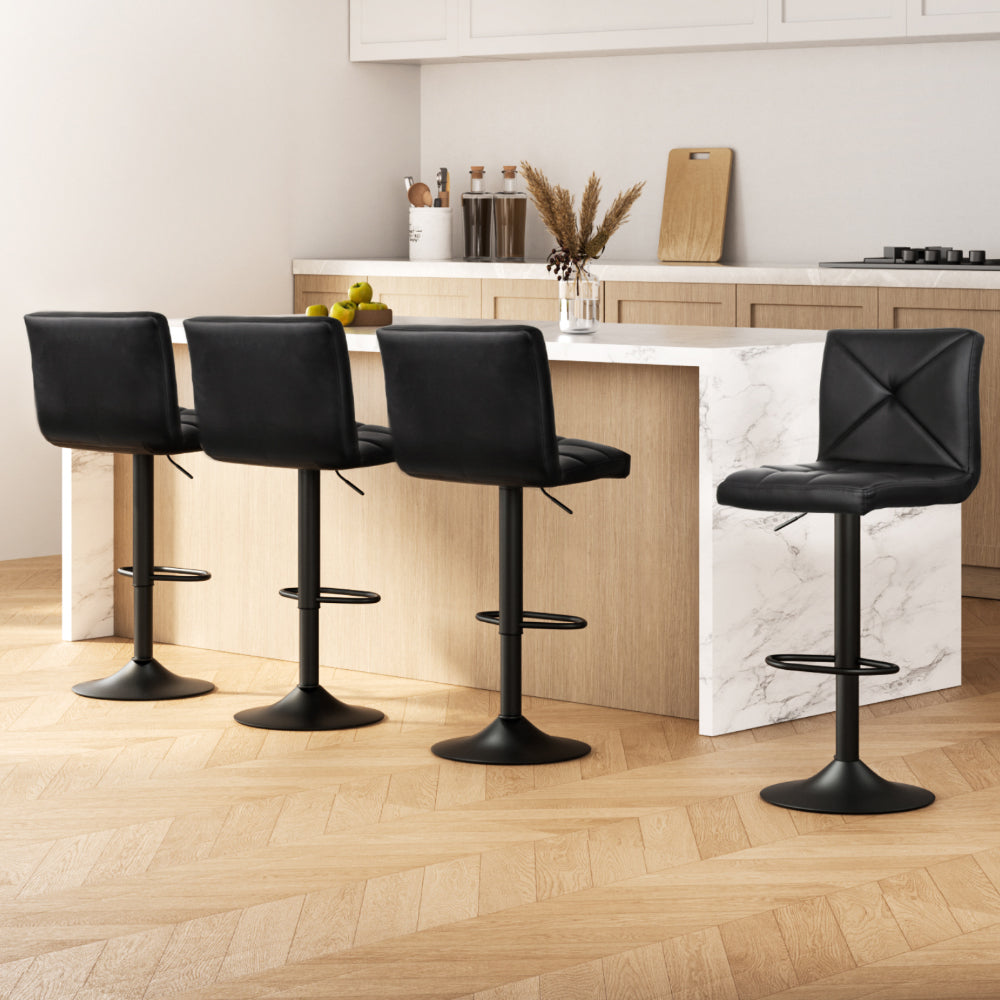 Set of 4 Bar Stools PU Leather Criss Cross Style - Black