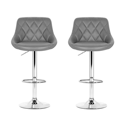 Artiss 2x Bar Stools Leather Padded Gas Lift Grey