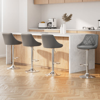 Set of 4 Bar Stools PU Leather Diamond Style - Grey