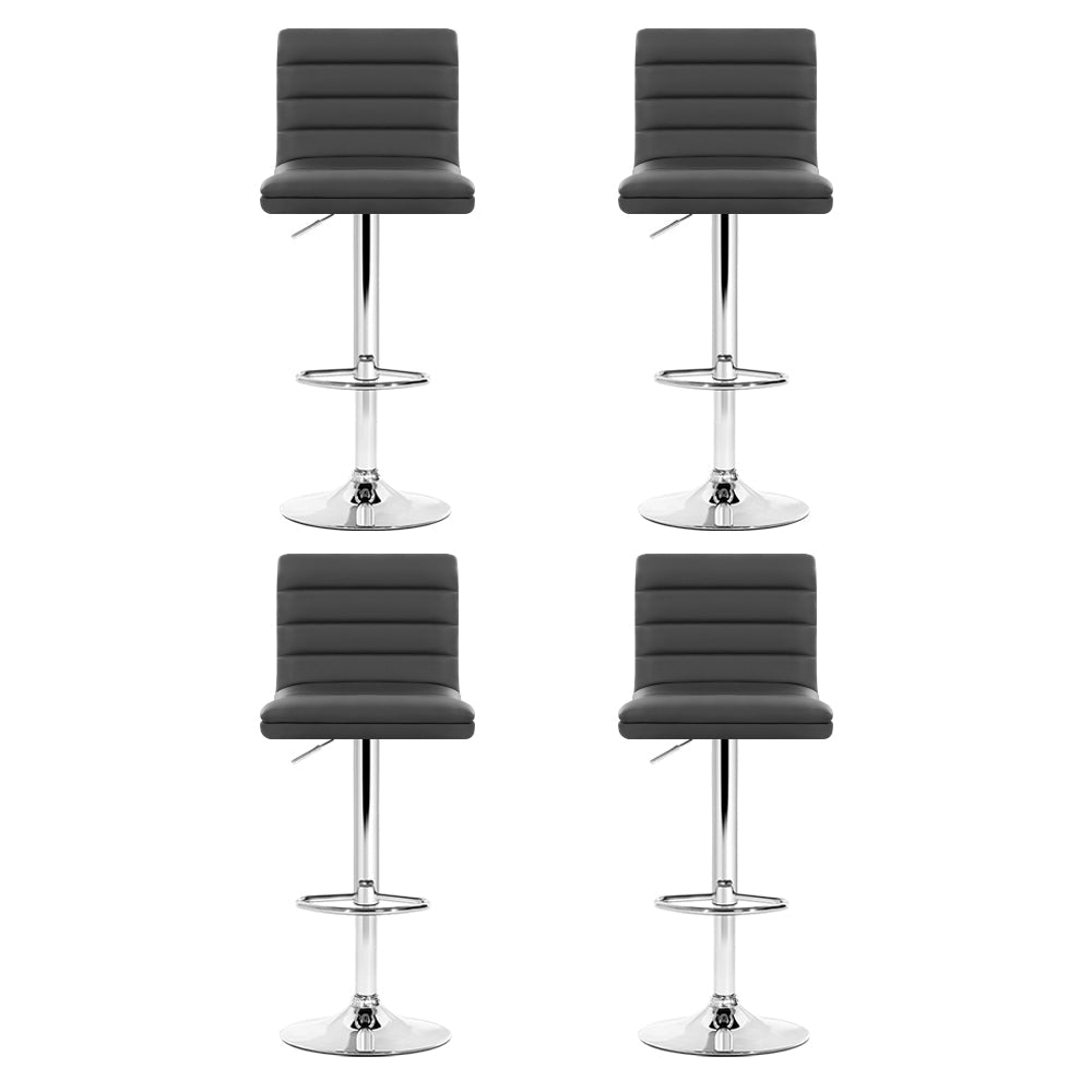 Artiss Set of 4 PU Leather Lined Pattern Bar Stools- Grey and Chrome