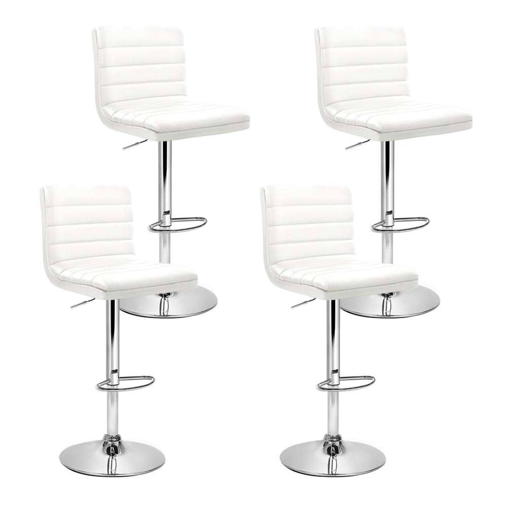 Set of 4 PU Leather Lined Pattern Bar Stools- White and Chrome